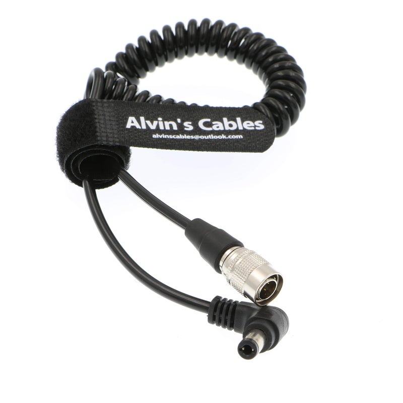 Alvin's Cables Hirose 4 Pin Male to DC Right Angle Coiled Power Cable for Sound Devices 633|644|688 Zoom F8 Blackmagic Cinema Camera 4K - Image 1
